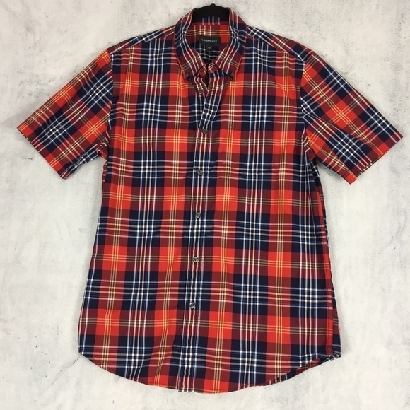Logan Hill Button Down Plaid Shirt Medium 100% Cotton Short Sleeve - Picture 10 of 12